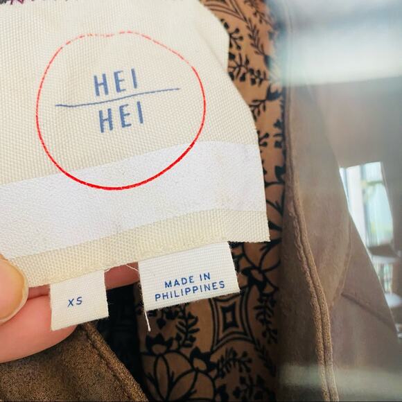 ANTHROPOLOGIE HEI HEI Brown Vegan Faux Leather Knit Cuff Bomber Jacket Coat XS - Picture 5 of 10